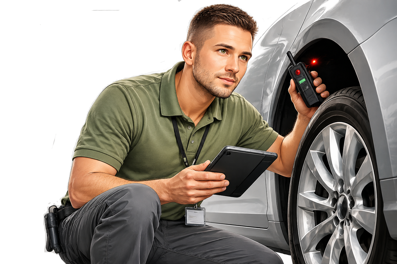 Professional vehicle tracker detection technician
